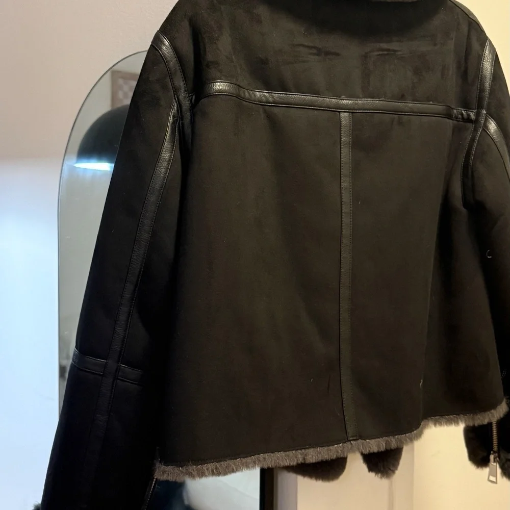 ZARA Double-Faced Faux Suede Moto Biker Jacket – Black | Size L - Picture 3 of 4